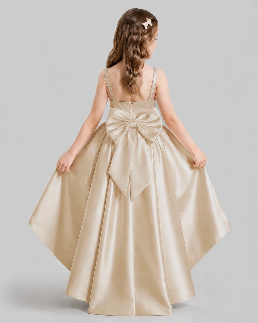 Champagne Flared Flower Girl Dresses Back