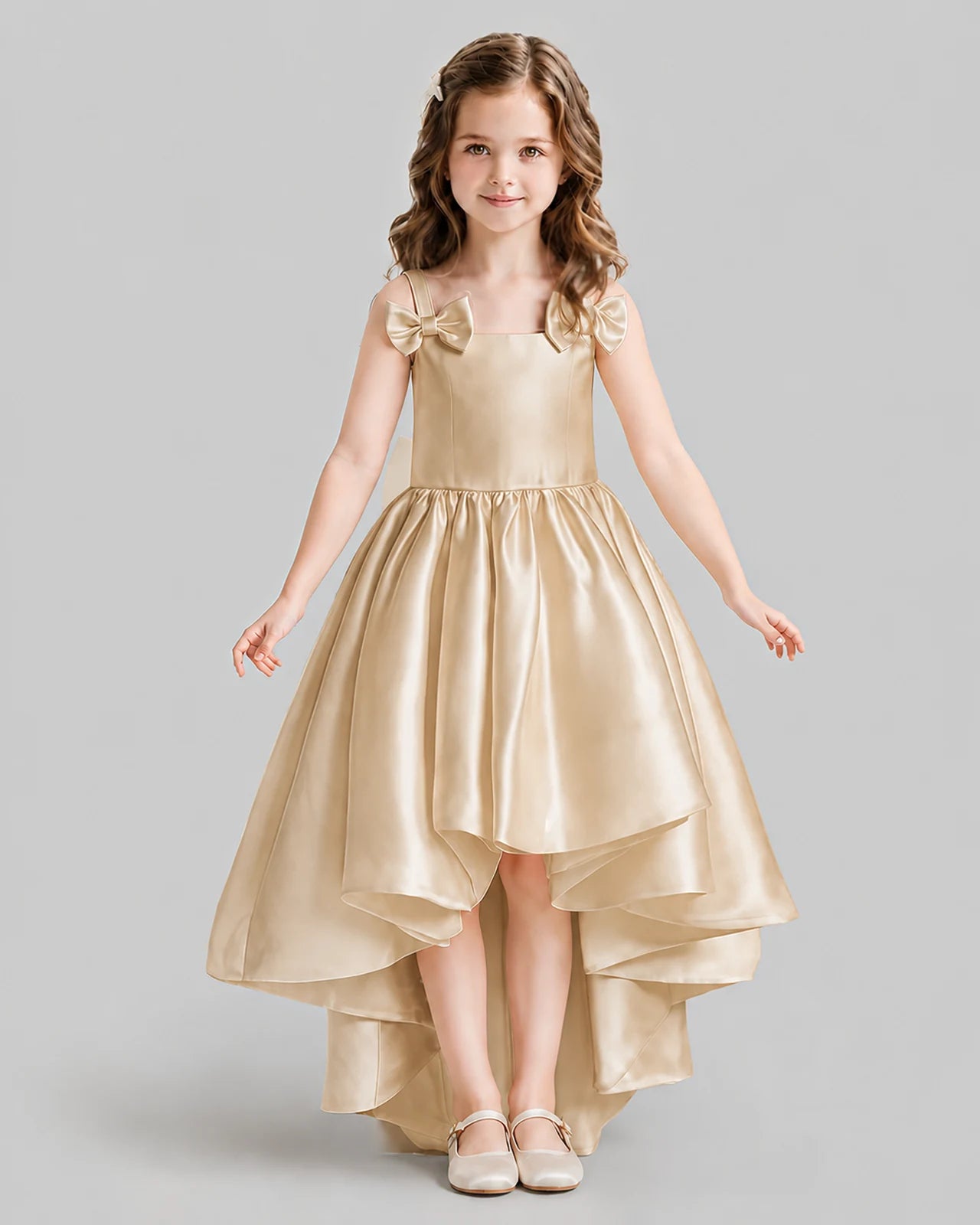 Champagne Flared Flower Girl Dresses Front