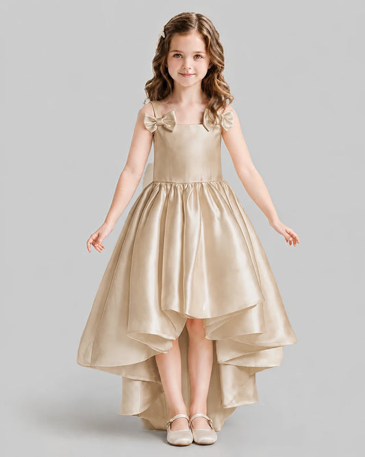 Champagne Flared Flower Girl Dresses Front