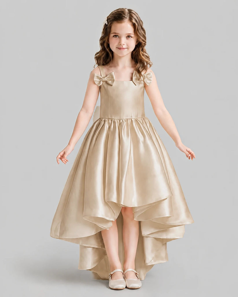 Champagne Flared Flower Girl Dresses Front
