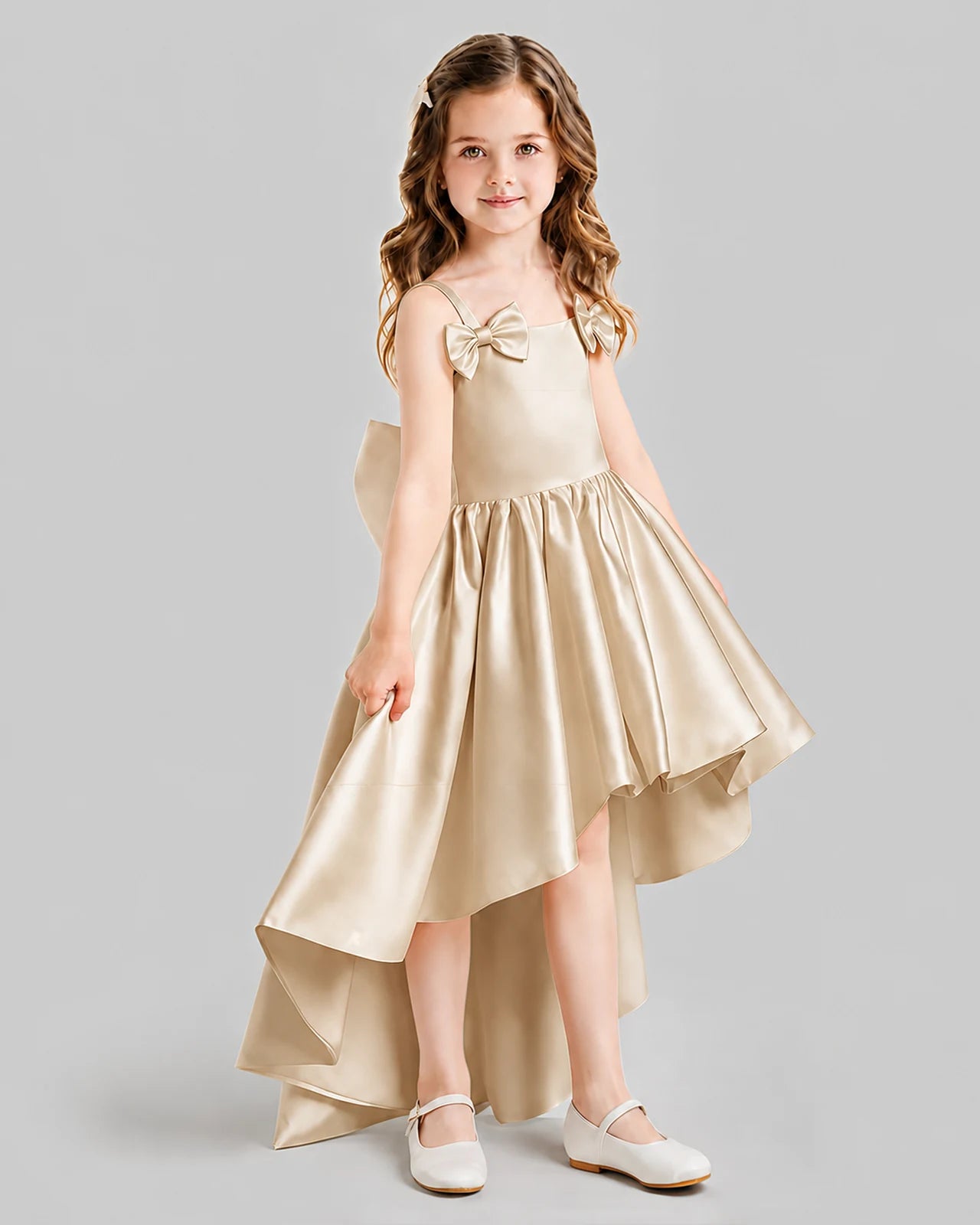 Champagne Flared Flower Girl Dresses Side