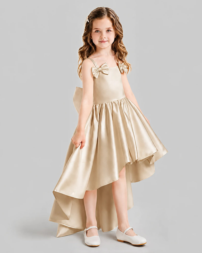 Champagne Flared Flower Girl Dresses Side