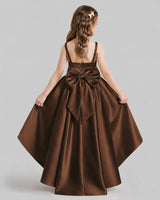 Chocolate Flared Flower Girl Dresses Back
