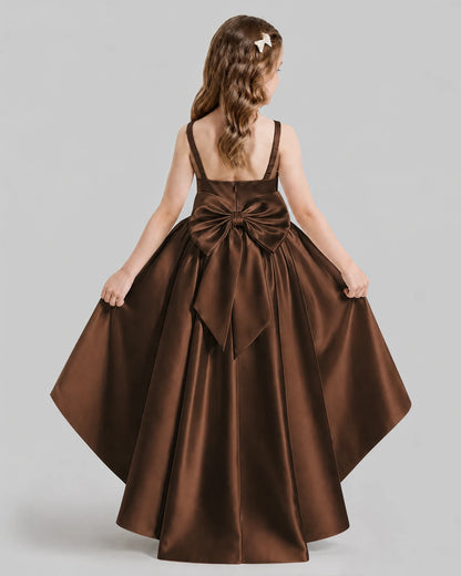 Chocolate Flared Flower Girl Dresses Back