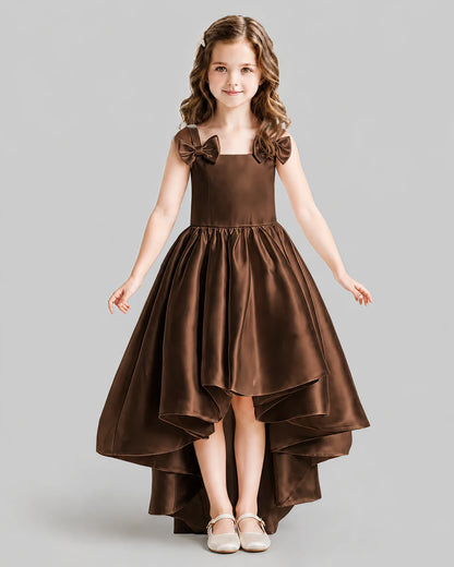 Chocolate Flared Flower Girl Dresses Front