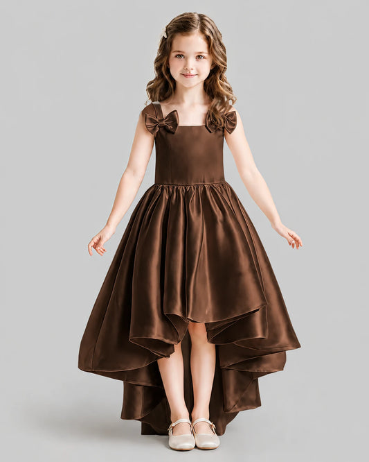 Chocolate Flared Flower Girl Dresses Front