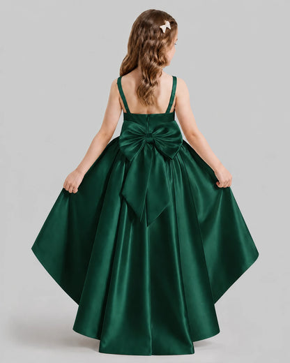Dark Green Flared Flower Girl Dresses Back