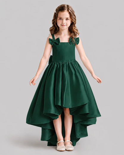 Dark Green Flared Flower Girl Dresses Front