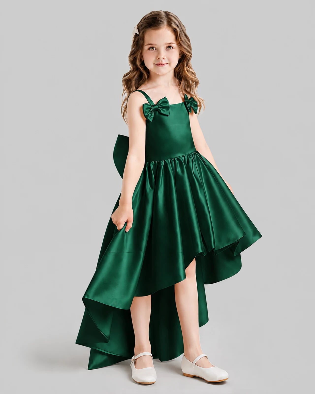 Dark Green Flared Flower Girl Dresses Side