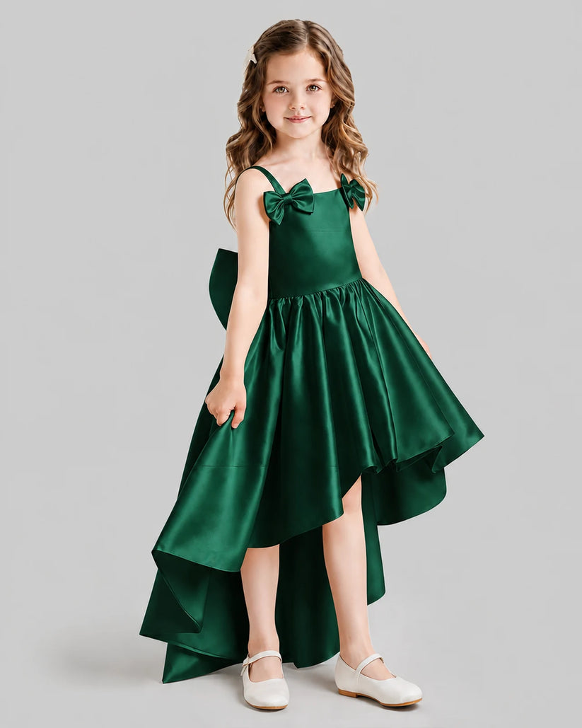 Dark Green Flared Flower Girl Dresses Side