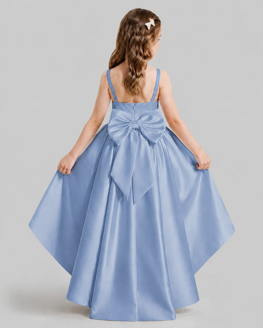 Dusty Blue Flared Flower Girl Dresses Back