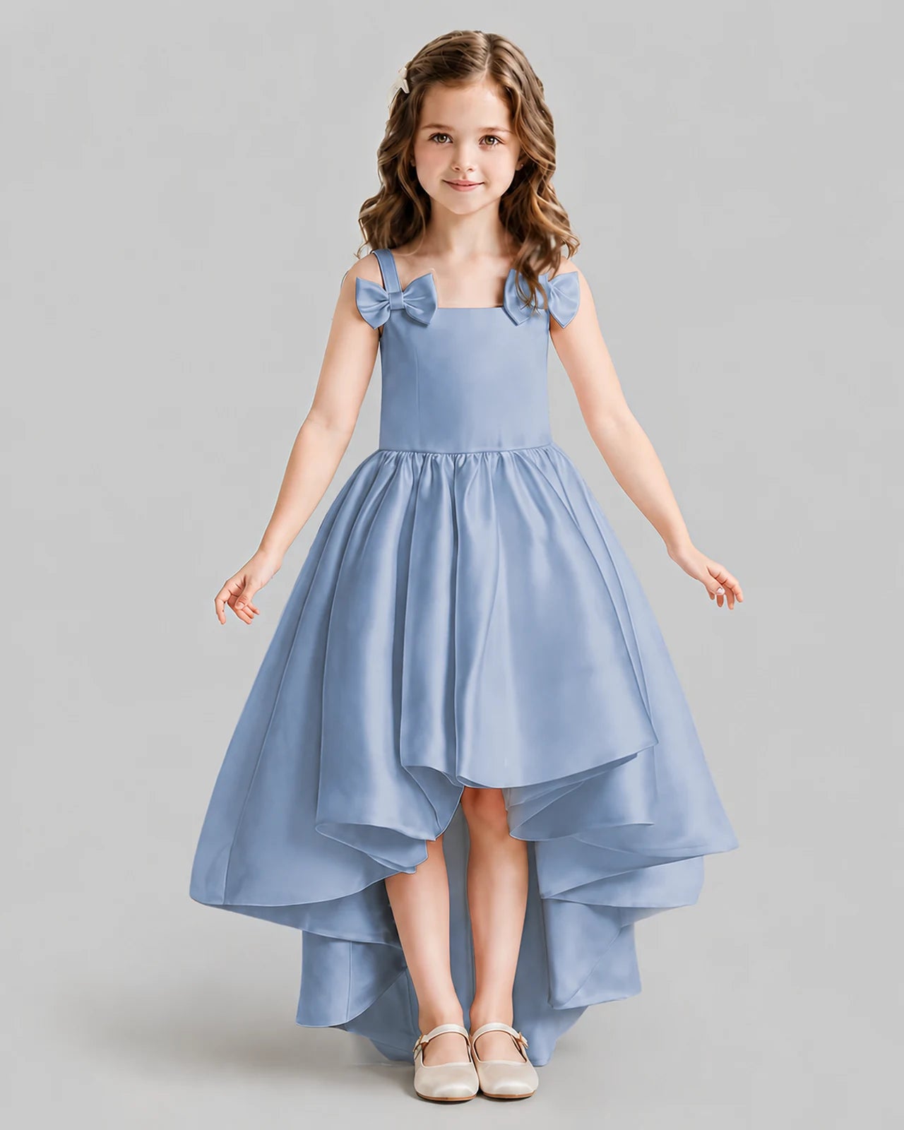 Dusty Blue Flared Flower Girl Dresses Front