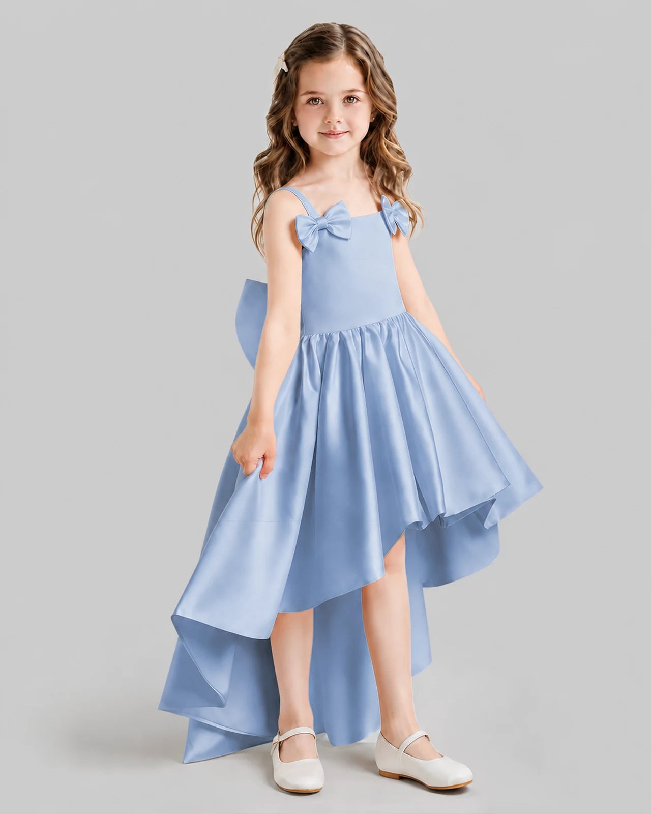 Dusty Blue Flared Flower Girl Dresses Side