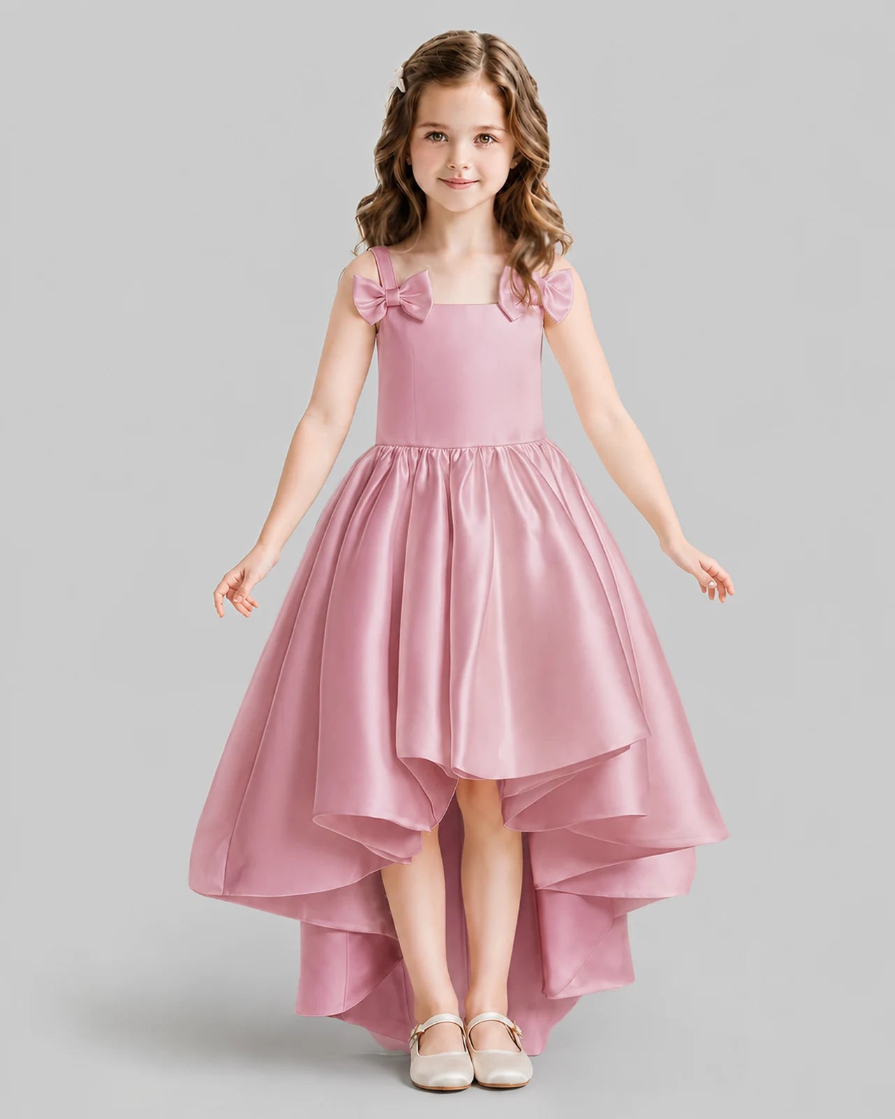 Dusty Rose Flared Flower Girl Dresses Front