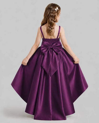Grape Flared Flower Girl Dresses Back