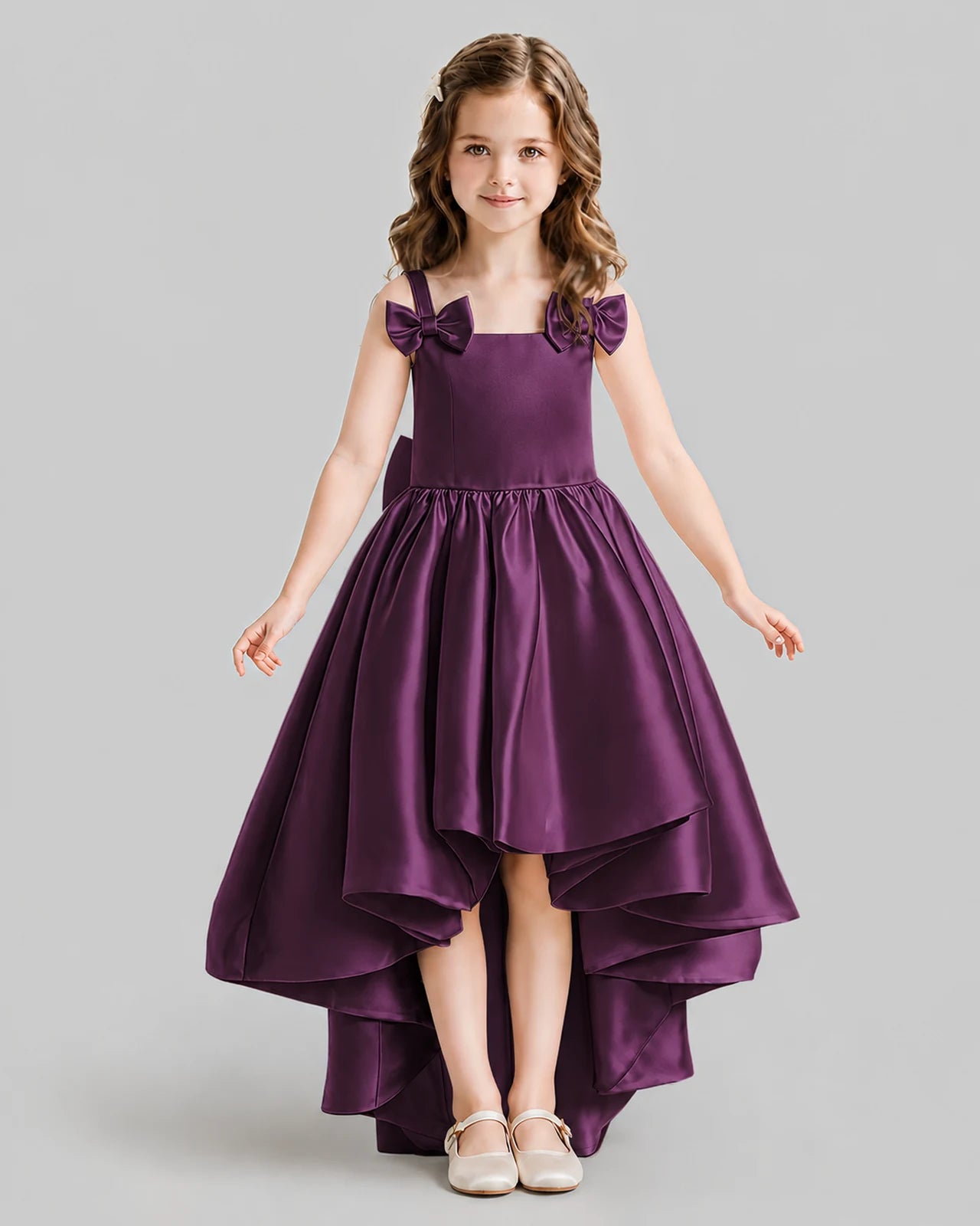 Grape Flared Flower Girl Dresses Front