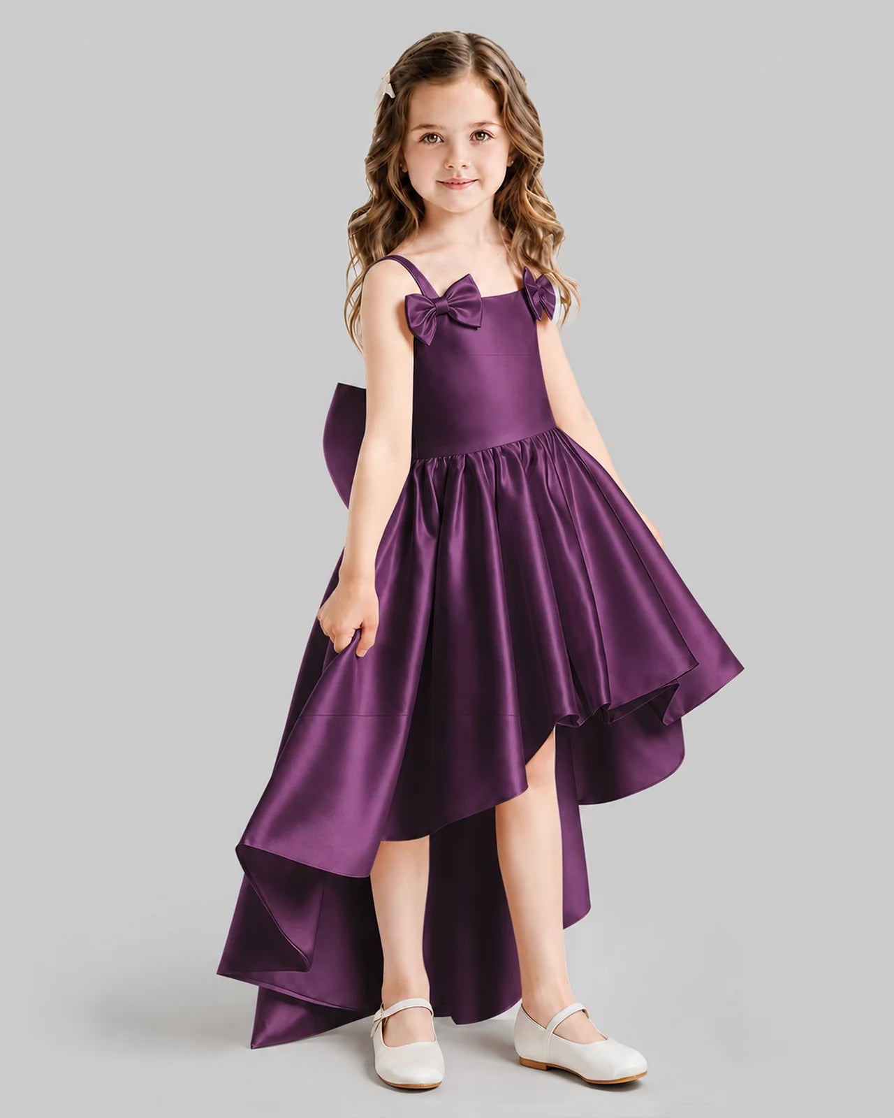 Grape Flared Flower Girl Dresses Side
