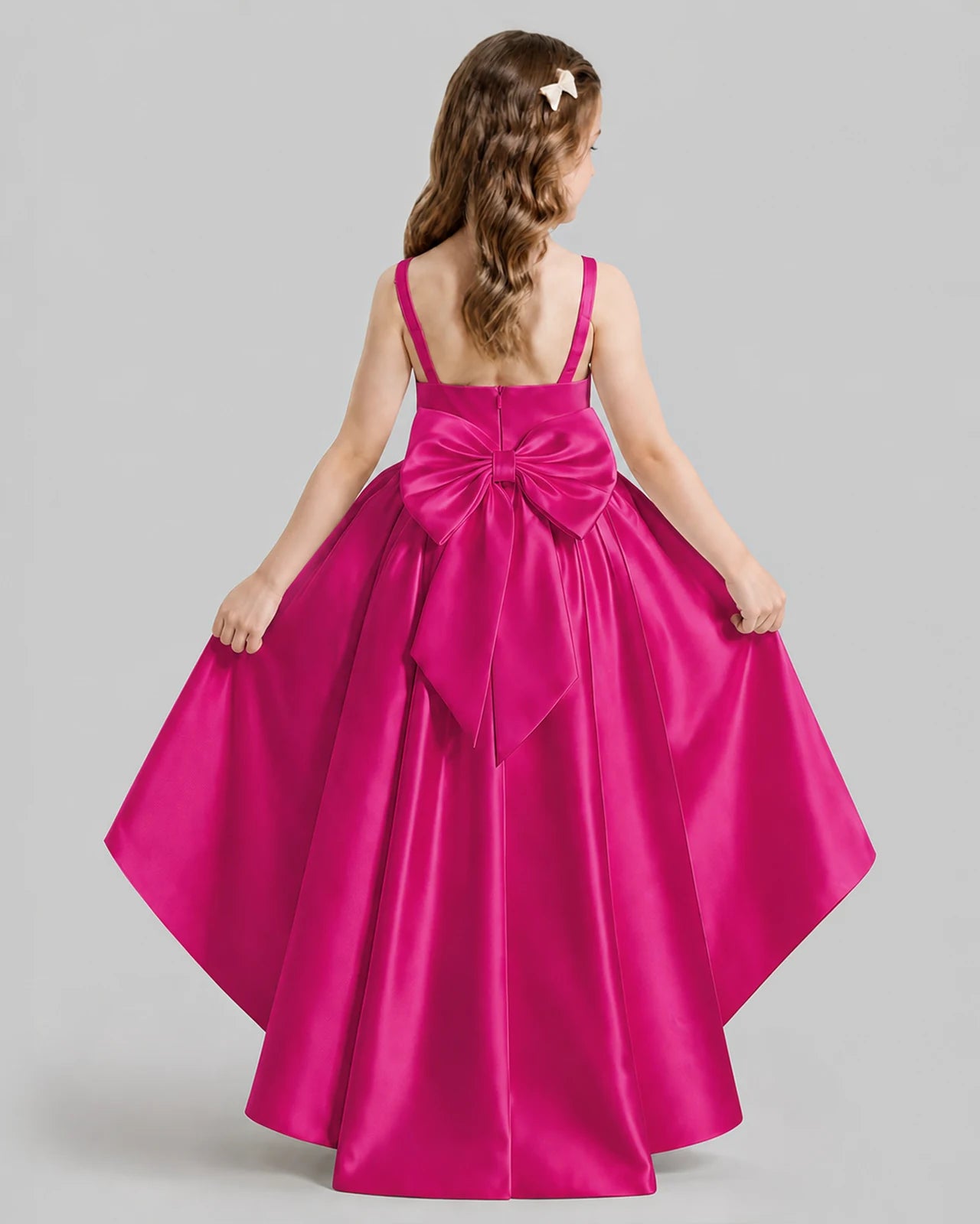 Hot Pink Flared Flower Girl Dresses Back