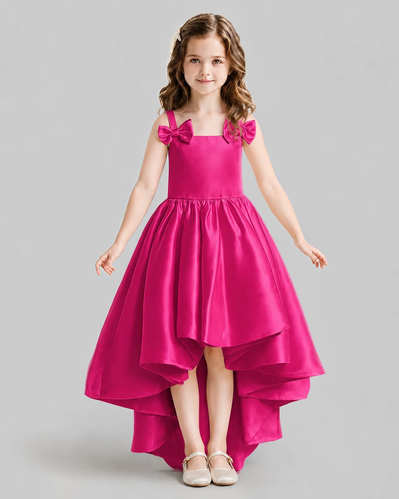 Hot Pink Flared Flower Girl Dresses Front