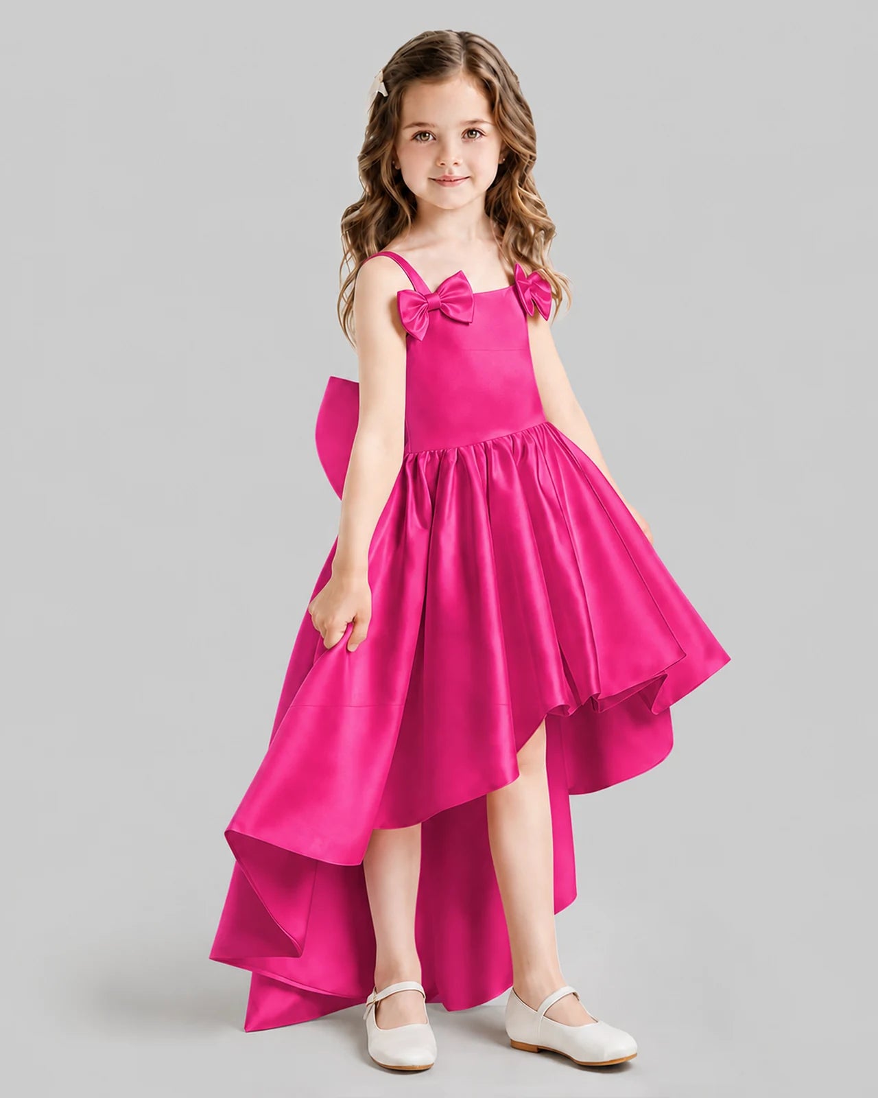 Hot Pink Flared Flower Girl Dresses Side