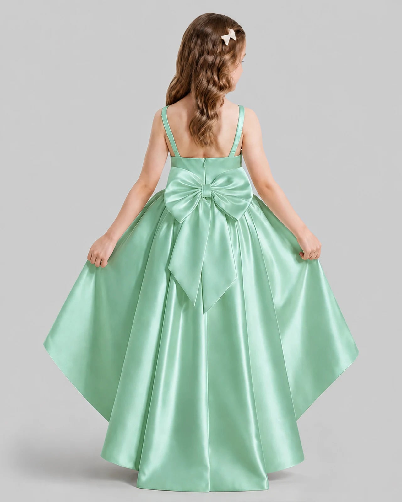 Mint Green Flared Flower Girl Dresses Back
