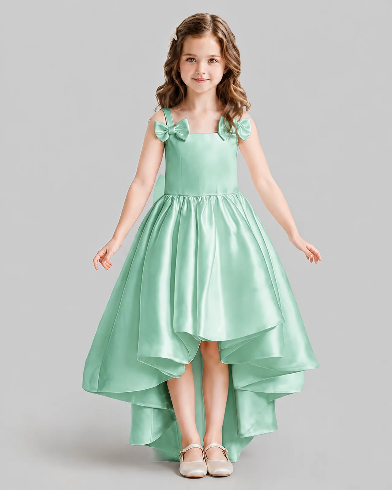 Mint Green Flared Flower Girl Dresses Front