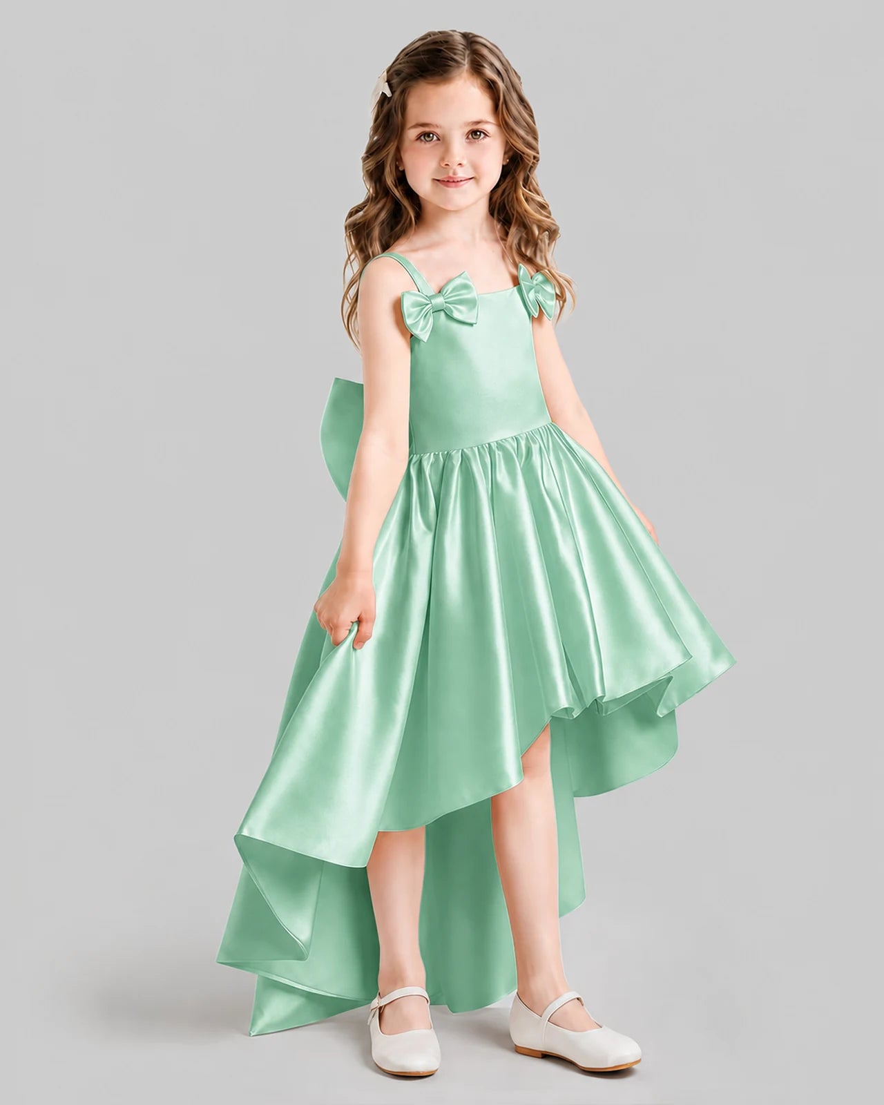 Mint Green Flared Flower Girl Dresses Side