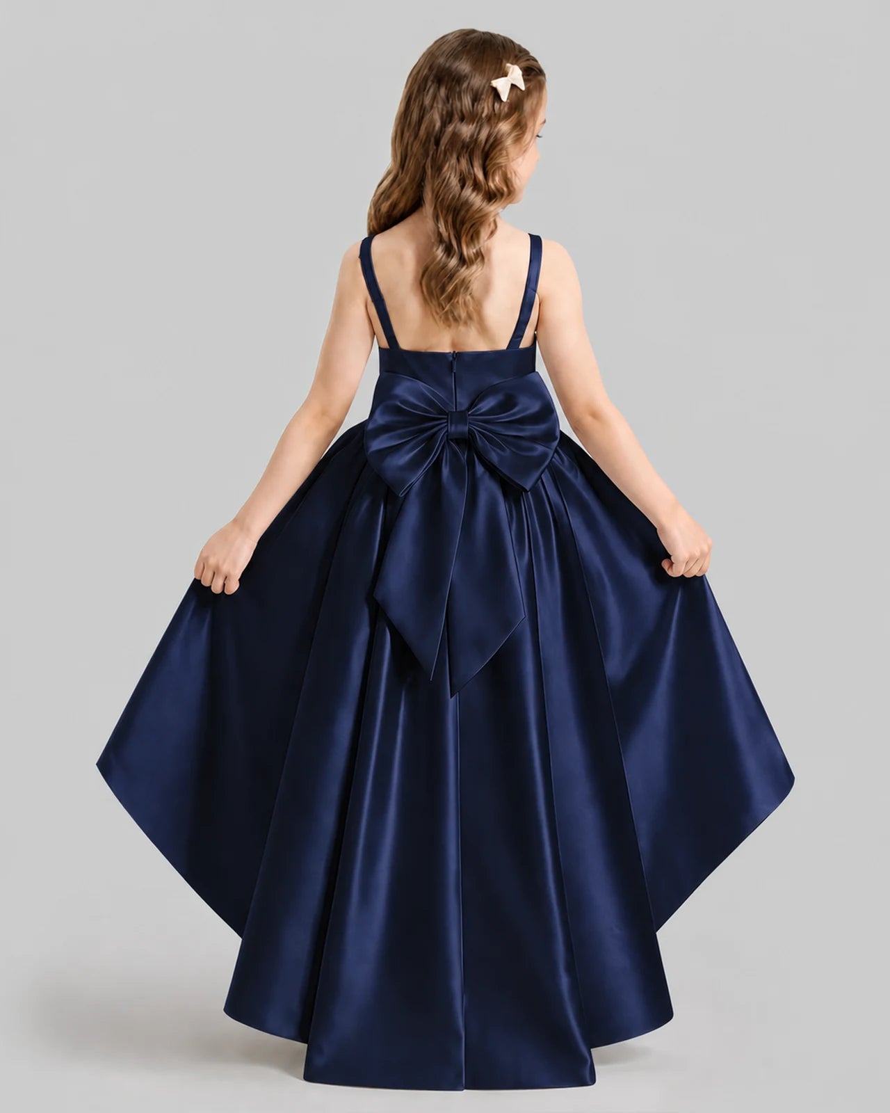 Navy Blue Flared Flower Girl Dresses Back