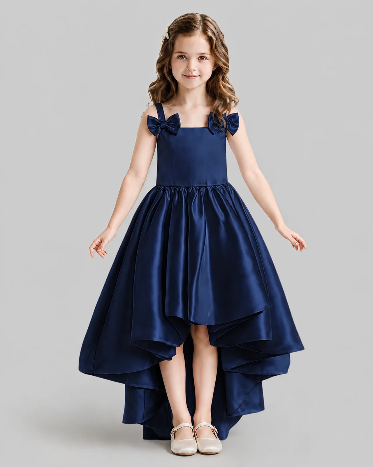 Navy Blue Flared Flower Girl Dresses Front