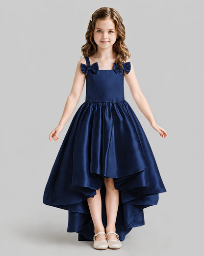Navy Blue Flared Flower Girl Dresses Front