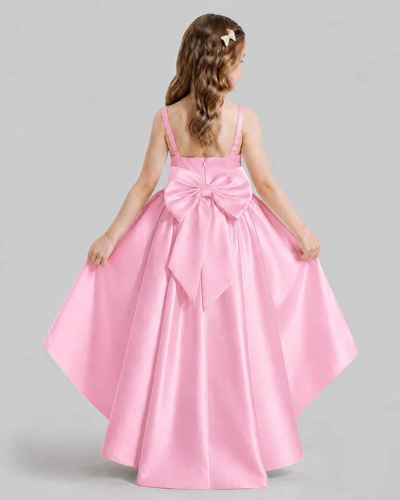 Pink Flared Flower Girl Dresses Back