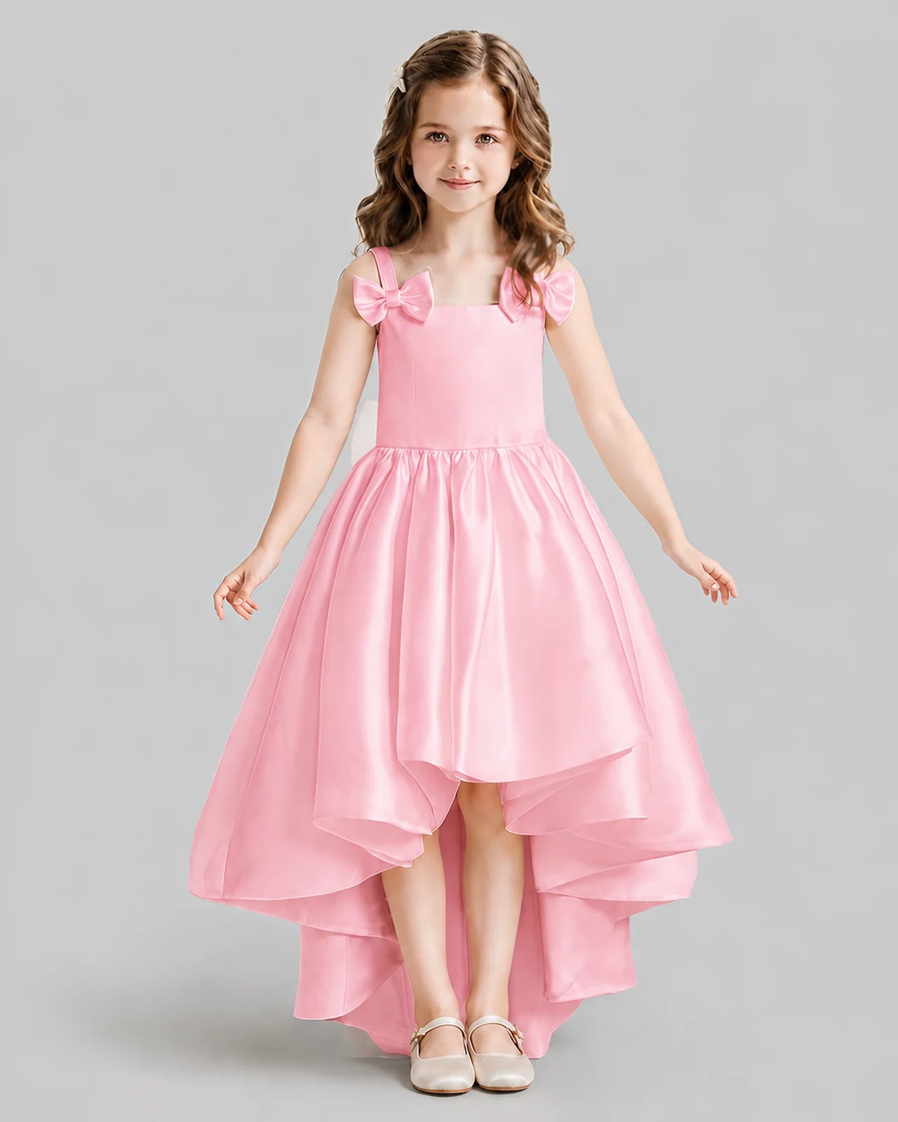 Pink Flared Flower Girl Dresses Front