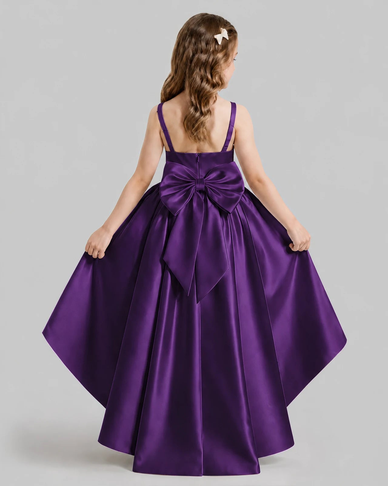 Purple Flared Flower Girl Dresses Back