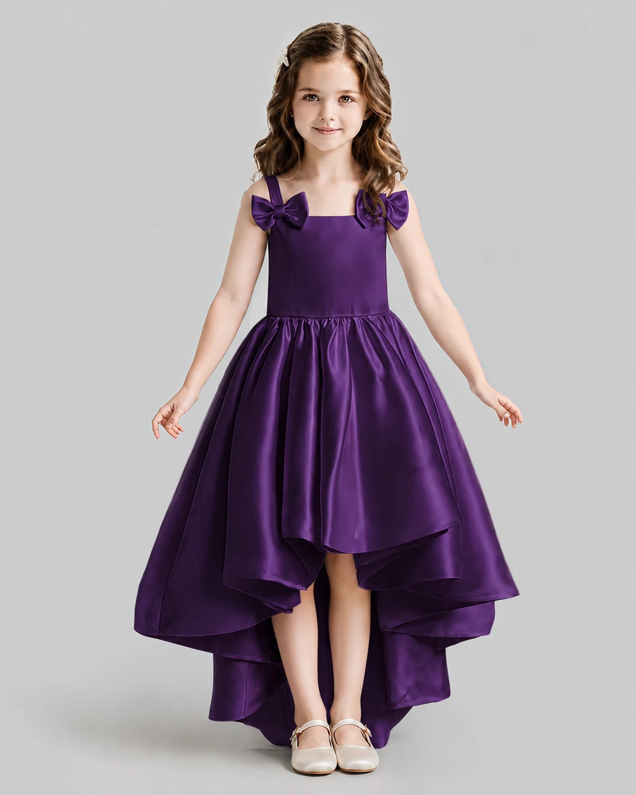 Purple Flared Flower Girl Dresses Front