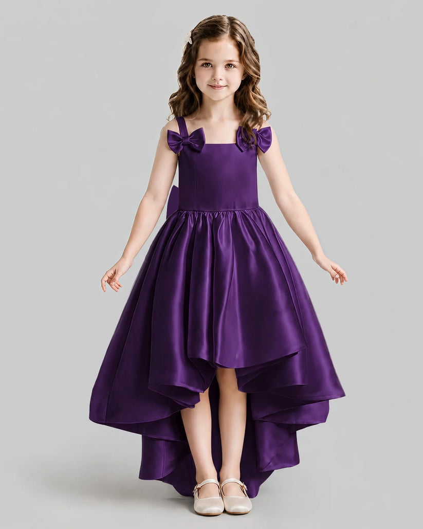 Purple Flared Flower Girl Dresses Front