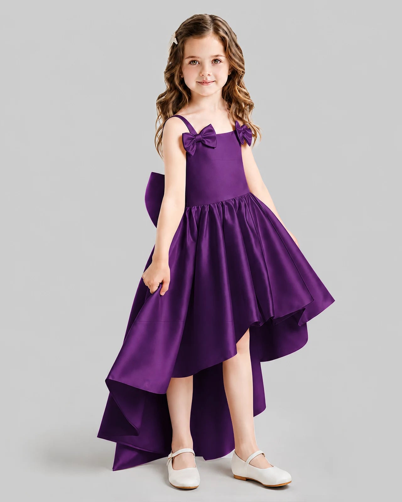 Purple Flared Flower Girl Dresses Side