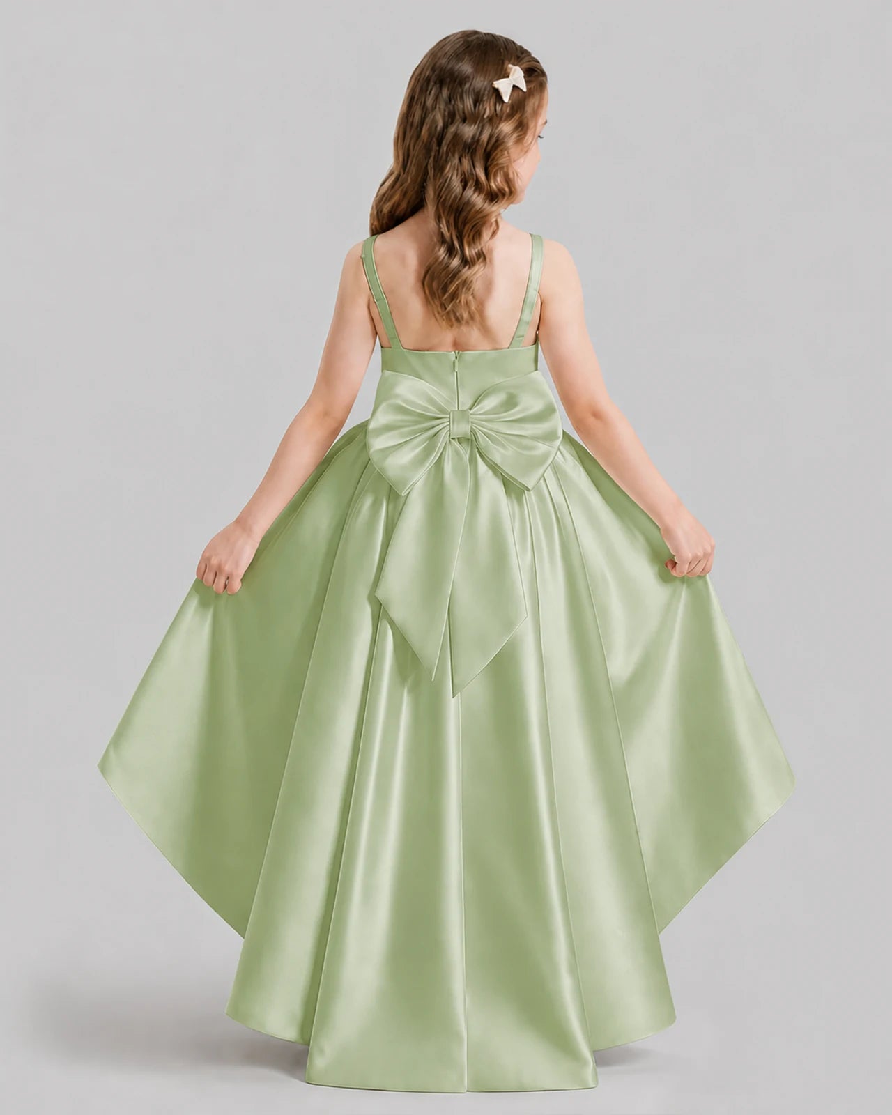 Sage Green Flared Flower Girl Dresses Back