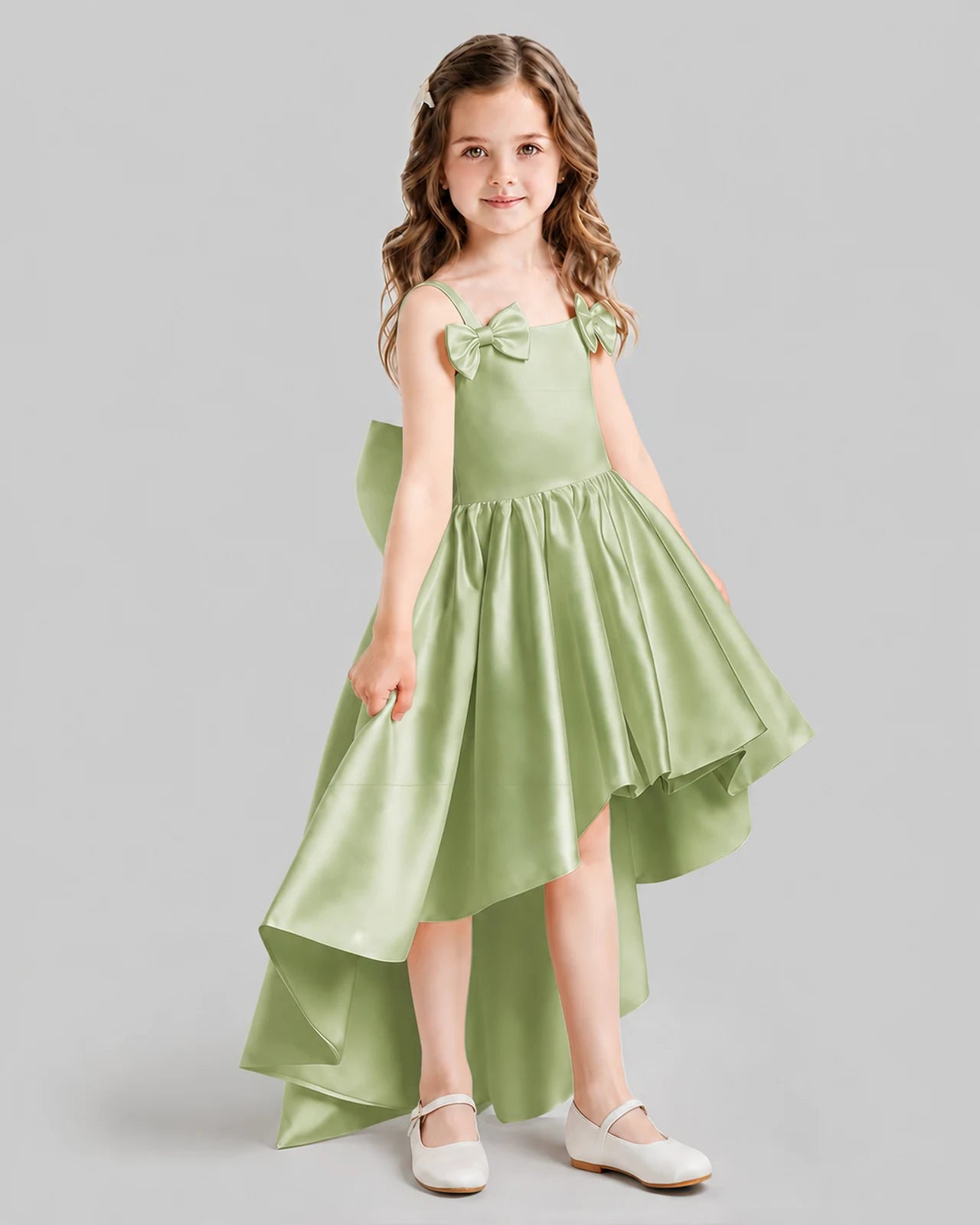Sage Green Flared Flower Girl Dresses Side
