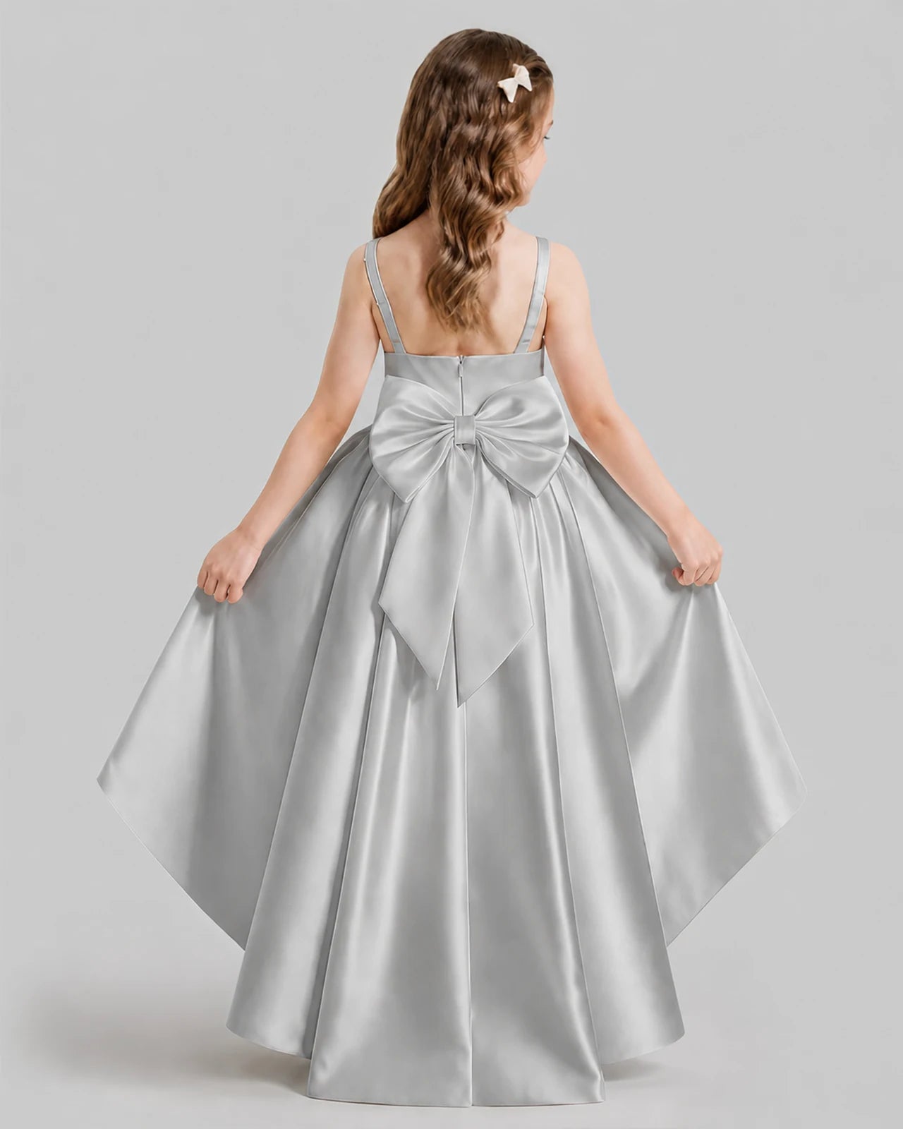 Silver Flared Flower Girl Dresses Back