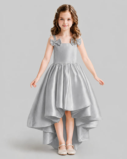 Silver Flared Flower Girl Dresses Front