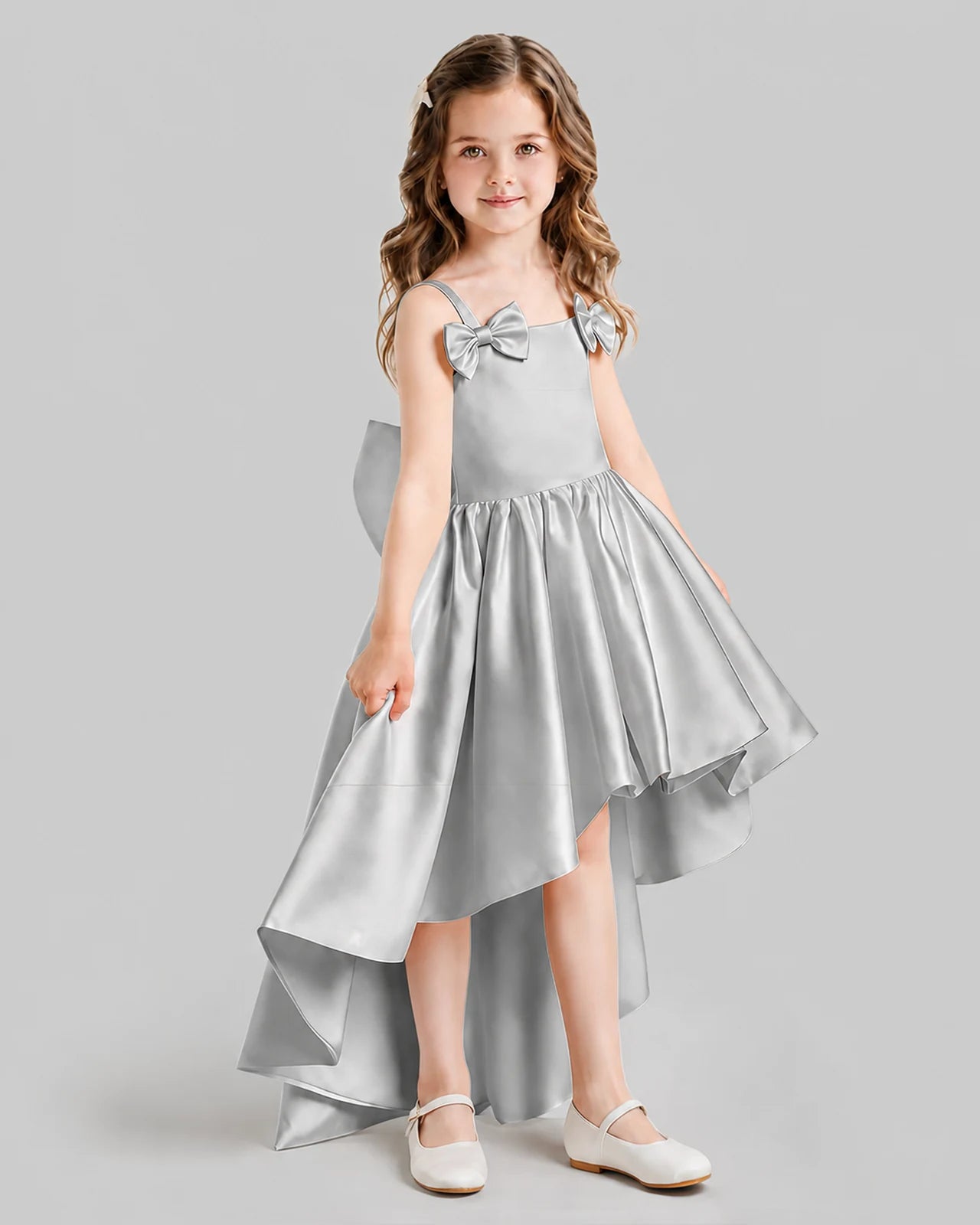 Silver Flared Flower Girl Dresses Side