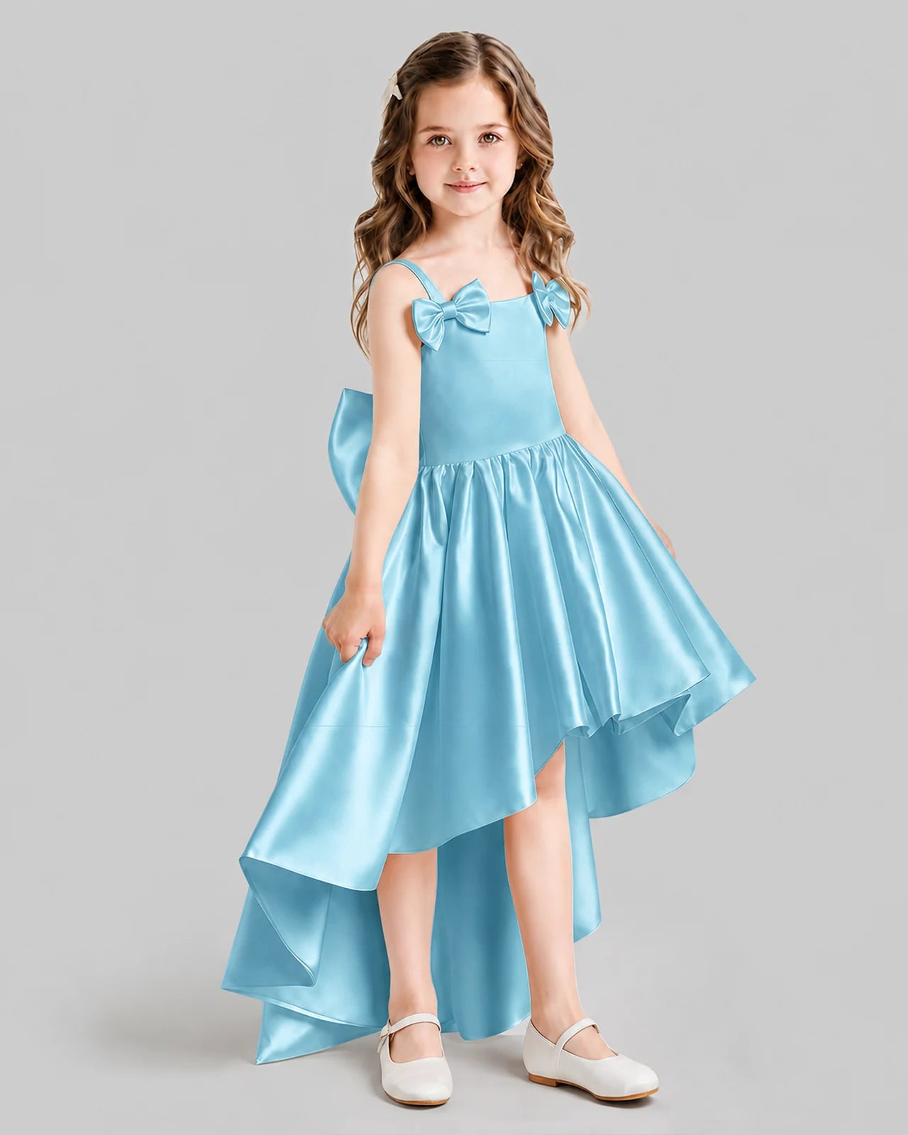 Sky Blue Flared Flower Girl Dresses Side
