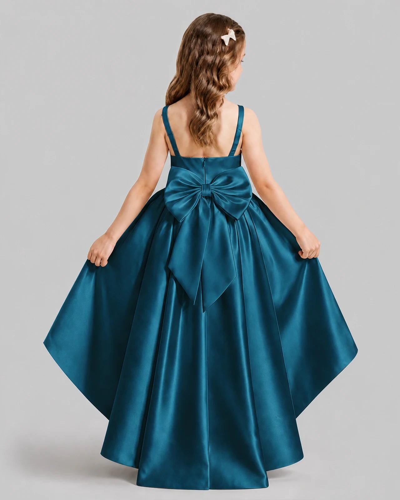 Teal Flared Flower Girl Dresses Back