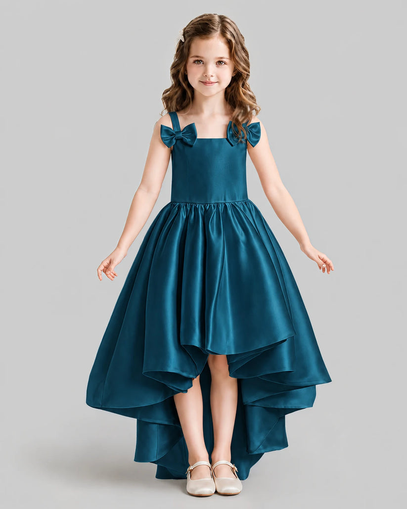 Teal Flared Flower Girl Dresses Front