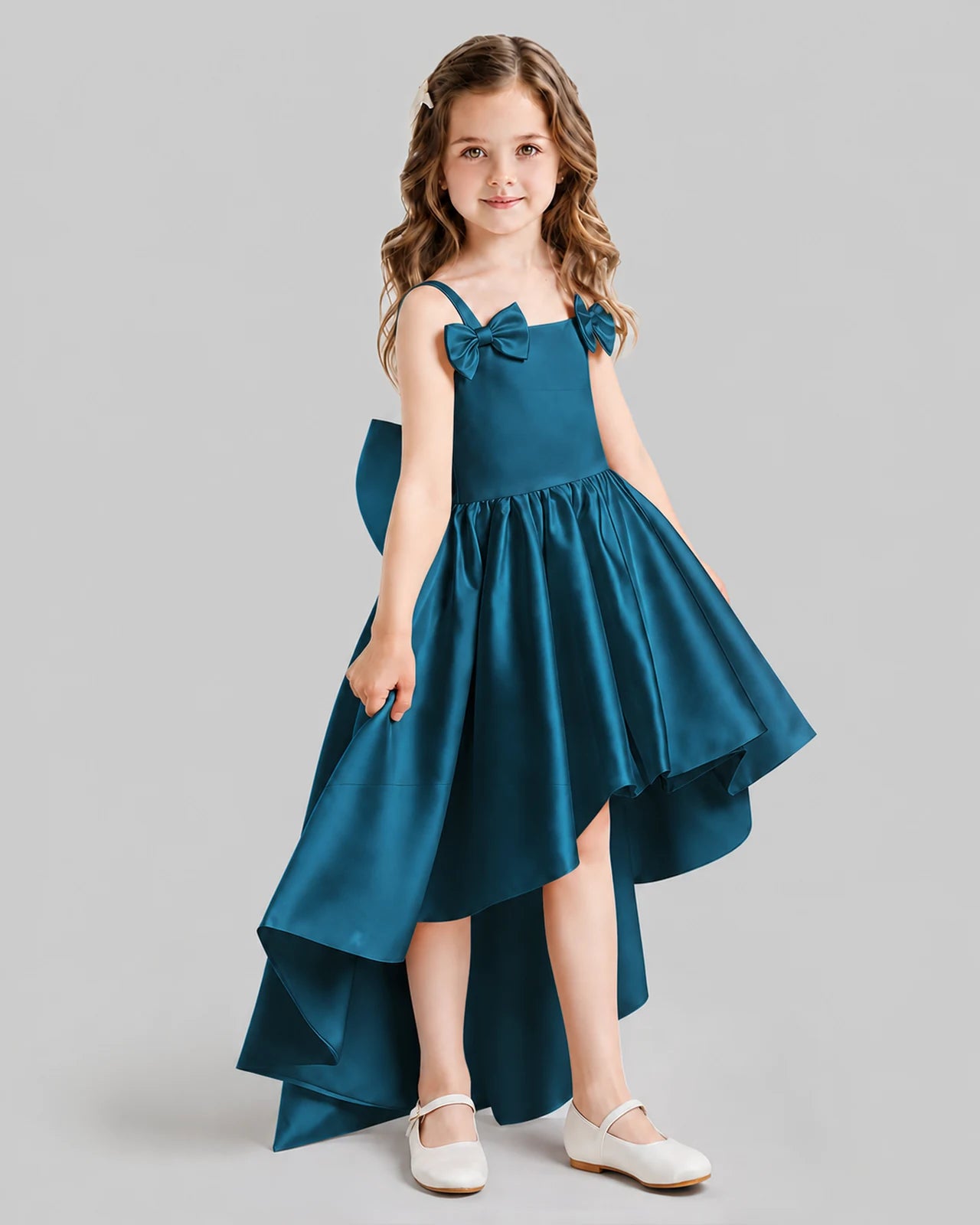 Teal Flared Flower Girl Dresses Side
