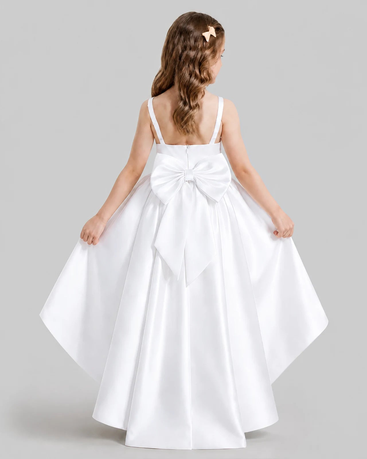 White Flared Flower Girl Dresses Back
