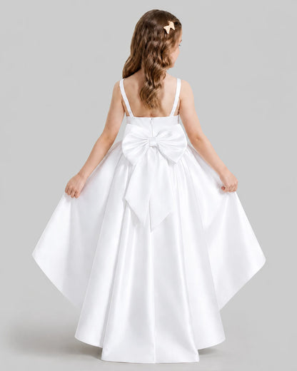 White Flared Flower Girl Dresses Back
