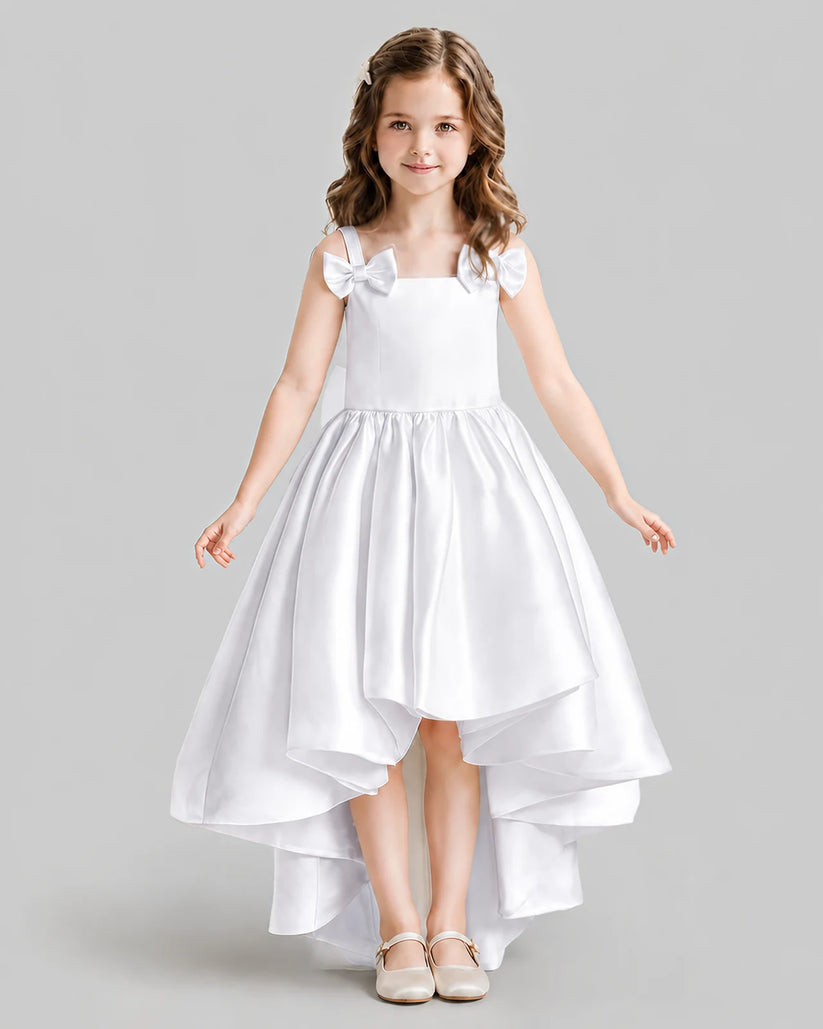 White Flared Flower Girl Dresses Front