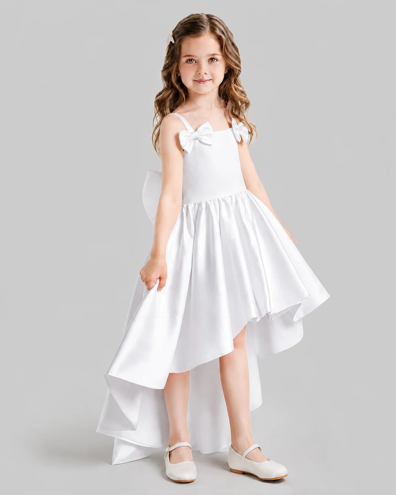 White Flared Flower Girl Dresses Side