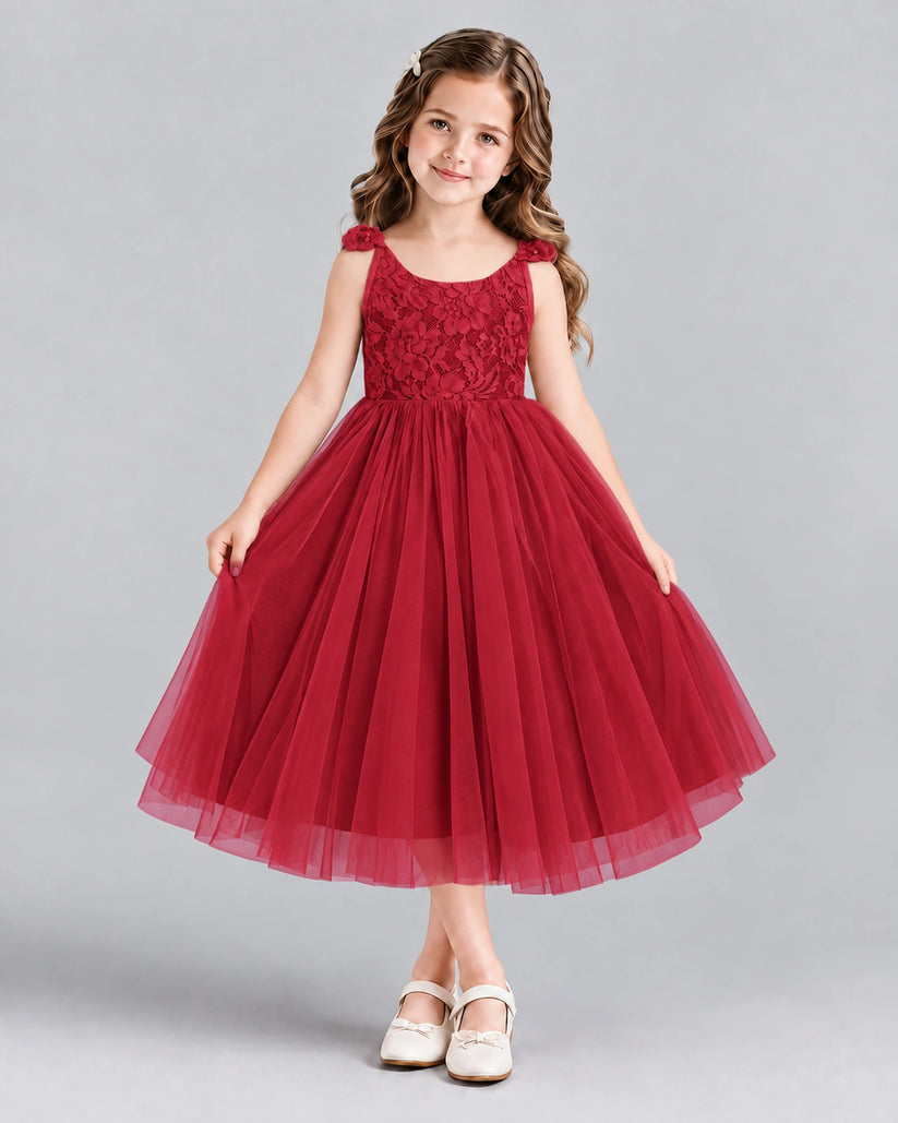 Burgundy Ball Gown Girls Formal Dress Front
